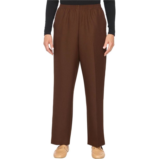 Alfred Dunner Womens Classic Pull On Straight Leg Casual Pants, brown, Plus Size, 20W