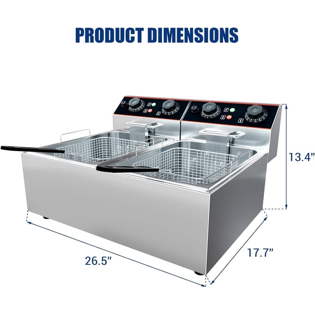 OUYAWEI Friteuse Électrique Commerciale 11 L 2 Paniers Acier Inoxydable Température Réglable Maison Cuisine