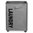 thumbnail image 2 of 82L Large Rolling Laundry Hamper TeqHome Collapsible Oxford Clothes Organizer with Metal Frame 360° Wheels for Home Hotel Dark Gray, 2 of 11
