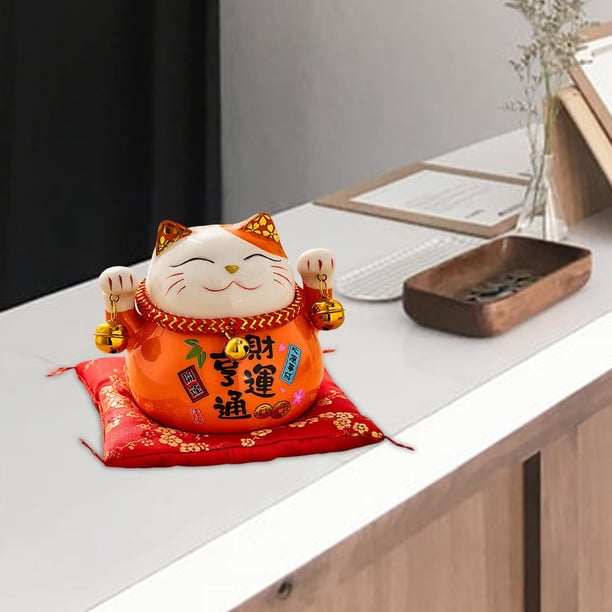 Chinese Good Luck Cat Piggy Bank Feng Shui Ceramic Figurine