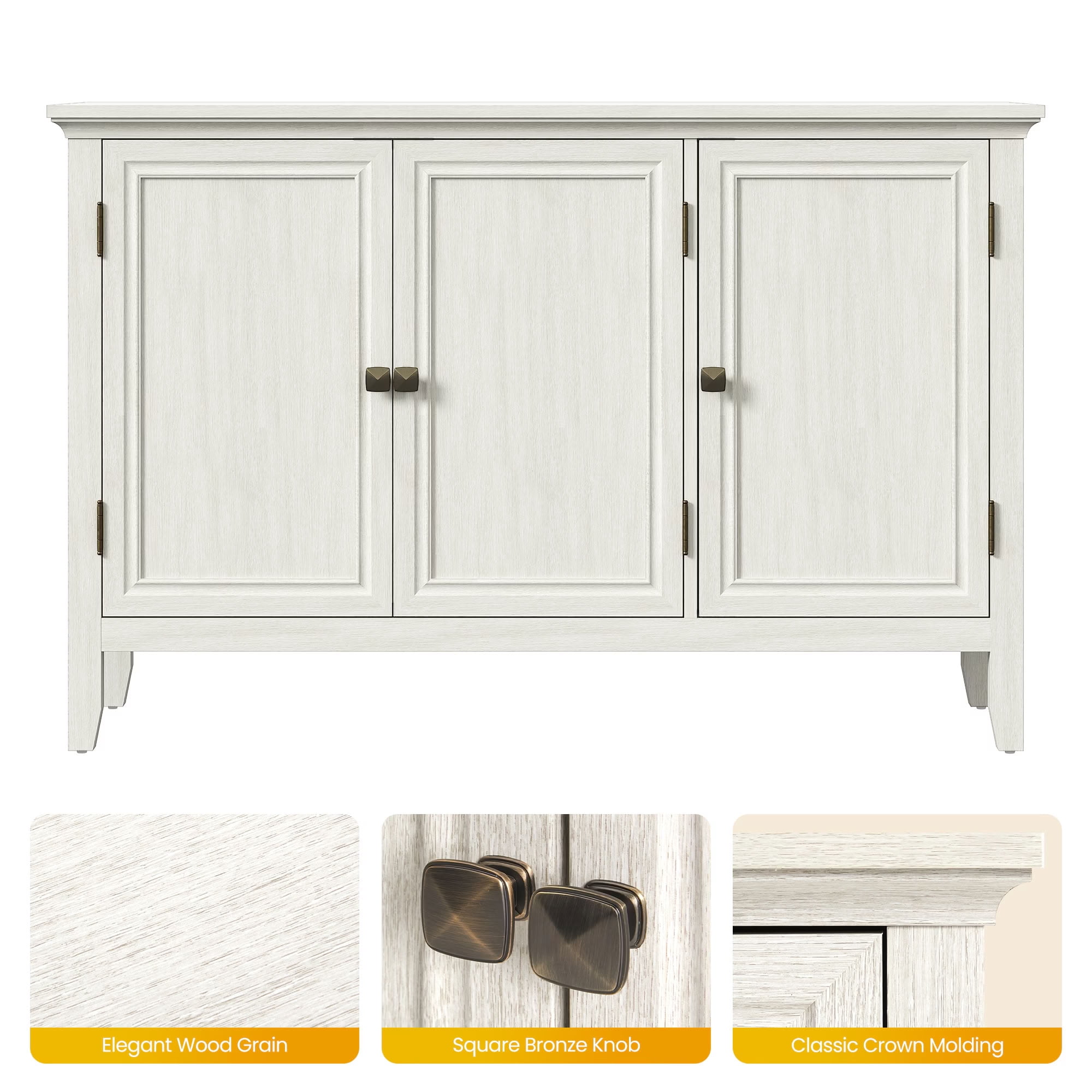 MAYEERTY 47" Farmhouse Buffet Cabinet with Adjustable Shelves, Rustic Wood Sideboard with 3-Door for Dining Room, Entryway & Living Room