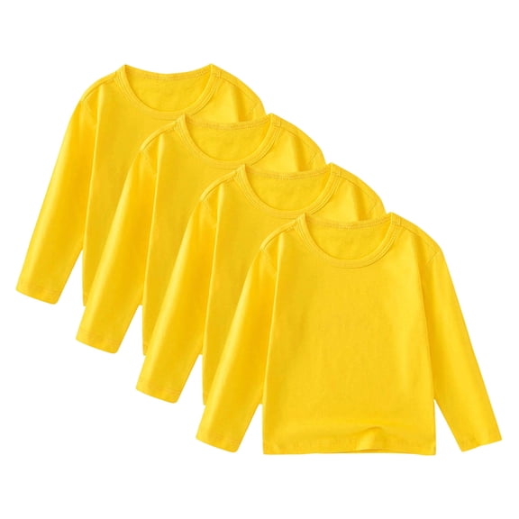 JSKUMAR 4 Pack Boys Girls Long Sleeve Shirts Soft Cotton Basic Tee Shirts Casual Crew Neck Solid Color Tops for Kids (Yellow,12 Months)