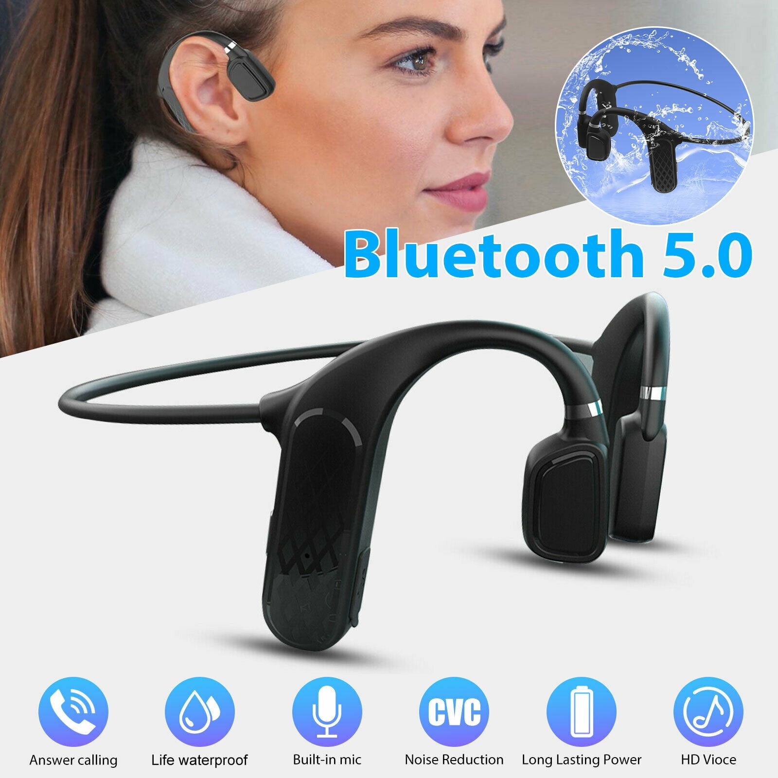 Bone Conduction Headset Wireless Bluetooth 5.0 Outdoor Sport Open Ear Headphones 