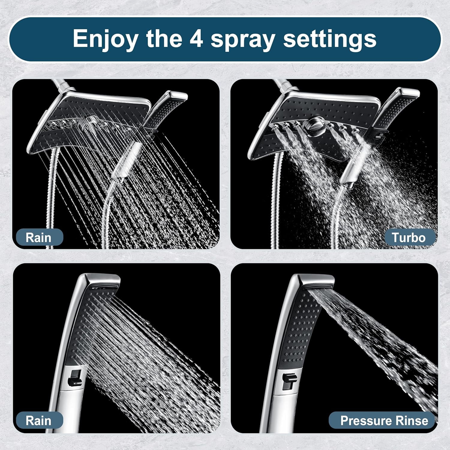 COOKEY Dual Shower Head with Handheld Combo,Detachable High Pressure Rain Shower Head with 60" Stainless Steel Hose,Chrome