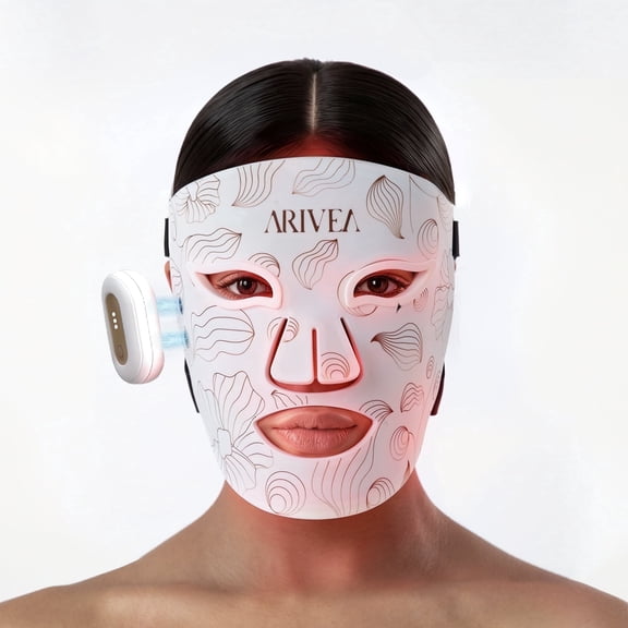 ARIVEA LED Red Light Therapy Face Mask, Wireless Rechargeable Red Light Therapy Device for Face, Home & Travel,White