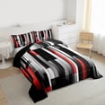 thumbnail image 3 of Manfei Black Red Gray Bedding Comforter Set 2pcs, Modern Gradient Stripe Twin Comforter Sets, Contemporary Geometric Bedding Set, Microfiber Bedroom Decor, 3 of 8