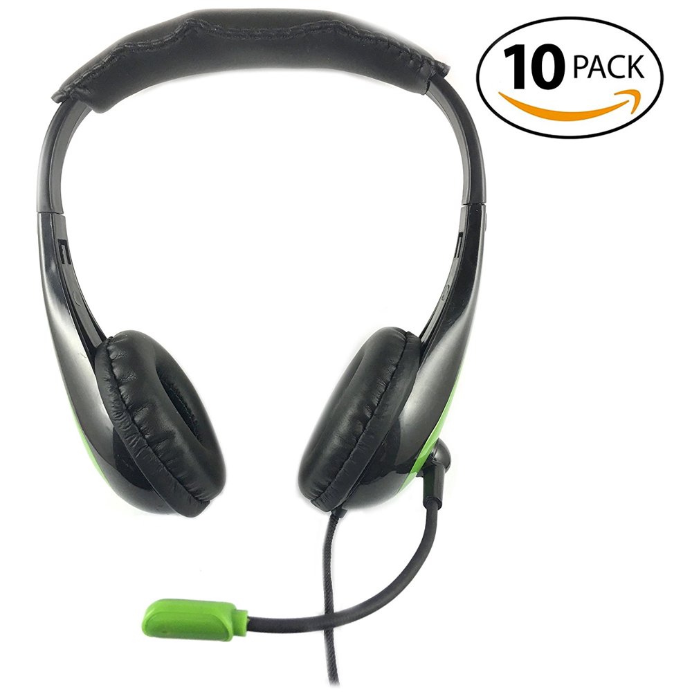 SmithOutlet 10 Pack Low Cost Headphones with Microphone Green Bulk