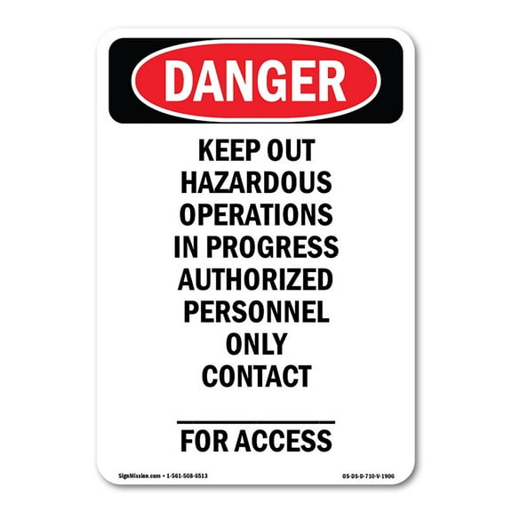 OSHA Danger Sign - Portrait Keep Out Hazardous Operations | Decal | Protect Your Business, Construction Site, Shop Area |  Made in The USA