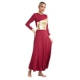 thumbnail image 5 of Miutii Women Metallic Gold Liturgical Praise Dance Dress Long Sleeve Lyrical Dancewear Church Worship Burgundy XXL, 5 of 9