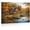 Frame-style, variant on Autumn Landscape Canvas Wall Art Rustic Cabin Lake Scene Golden Retriever Dogs Fall Season Nature Home Decor Prints for Living Room Bedroom