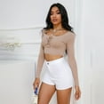 thumbnail image 6 of Special Offer! Beshee Jean Shorts for Women Pocket Button High Waist Shorts High Waist Elastic European and American Sexy Ripped Jeans Denim Shorts Womens Shorts White XS, 6 of 8