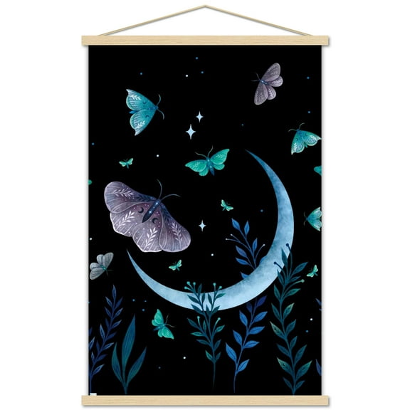 Episodic Drawing - Moth Garden Wall Poster with Magnetic Frame, 22.375" x 34"