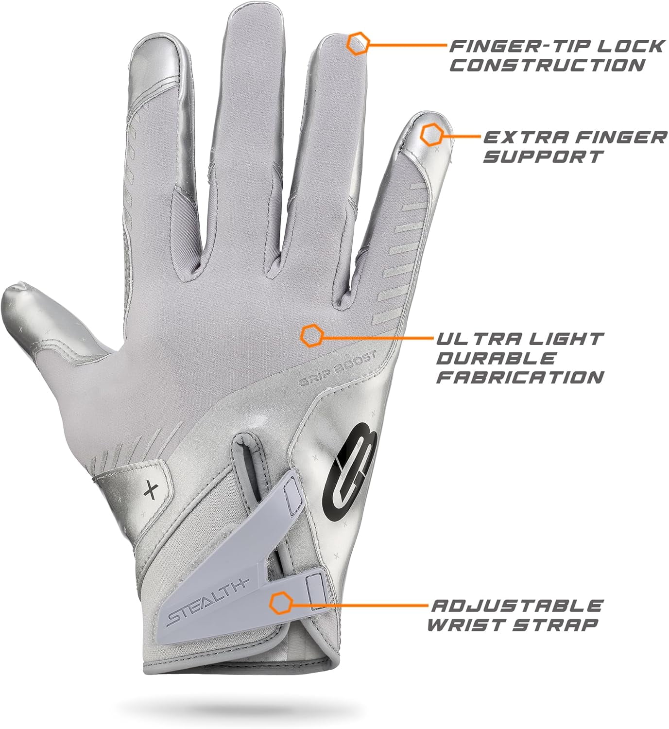 Football Gloves Solid Stealth 6.0 Boost Plus Sticky Receiver Gloves - Men's and Youth Sizes
