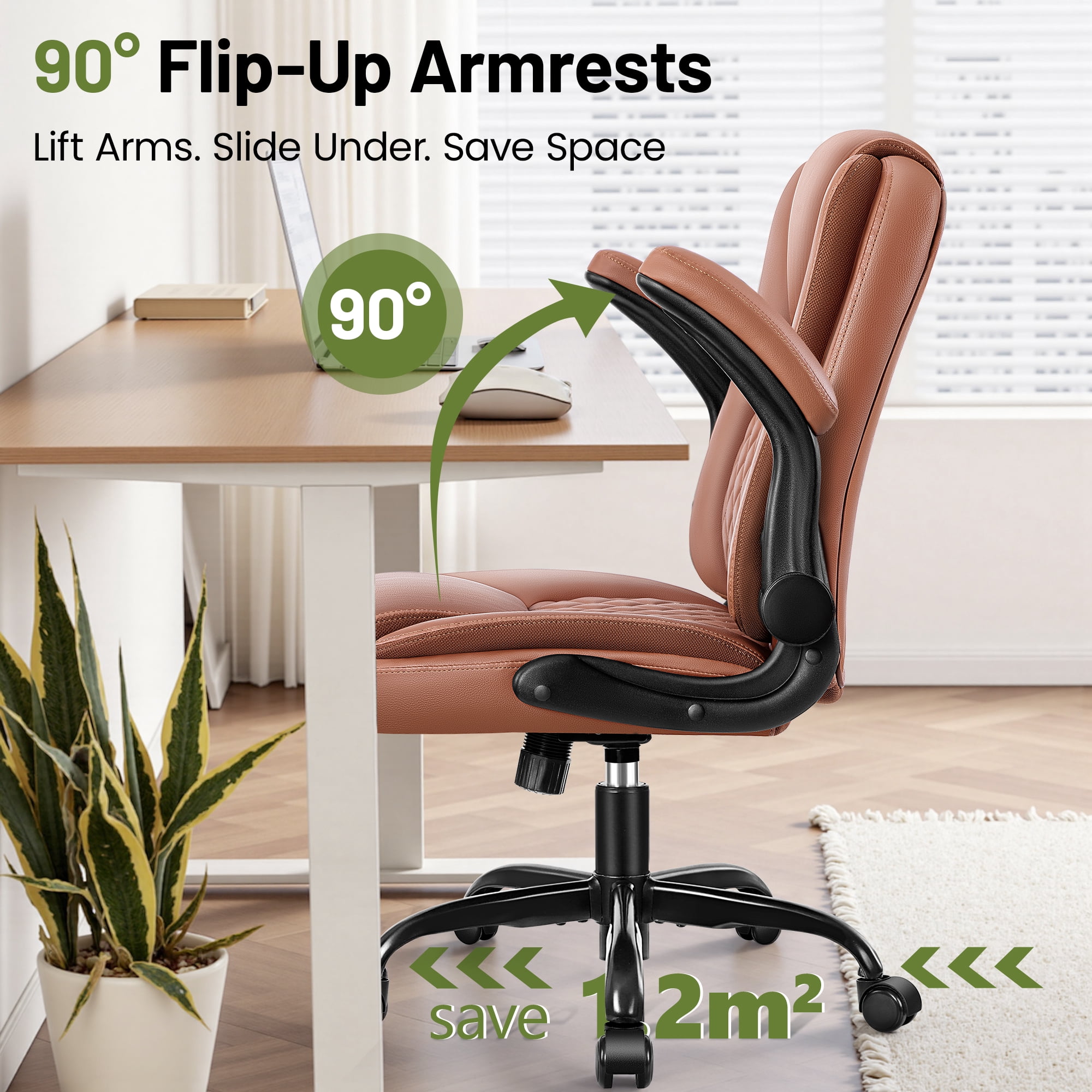 ATHOPE Leather Office Chair, 400lbs Ergonomic Desk Chairs with Back Support, Computer Chair with Wheels and Adjustable Armrest for Home Office, 360°Swivel Free, Brown