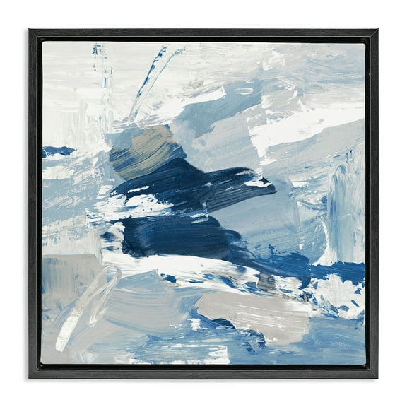 Stupell Industries Abstract Brushed Blue Painting Abstract Painting Black Floater Framed Canvas Art Print Wall Art, 18 x 18
