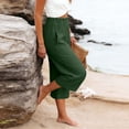 thumbnail image 5 of Soyumi Women's Culottes Linen Cropped Wide Leg Pants Elastic Waist Casual Palazzo Trousers with Pockets, Green, 5 of 7