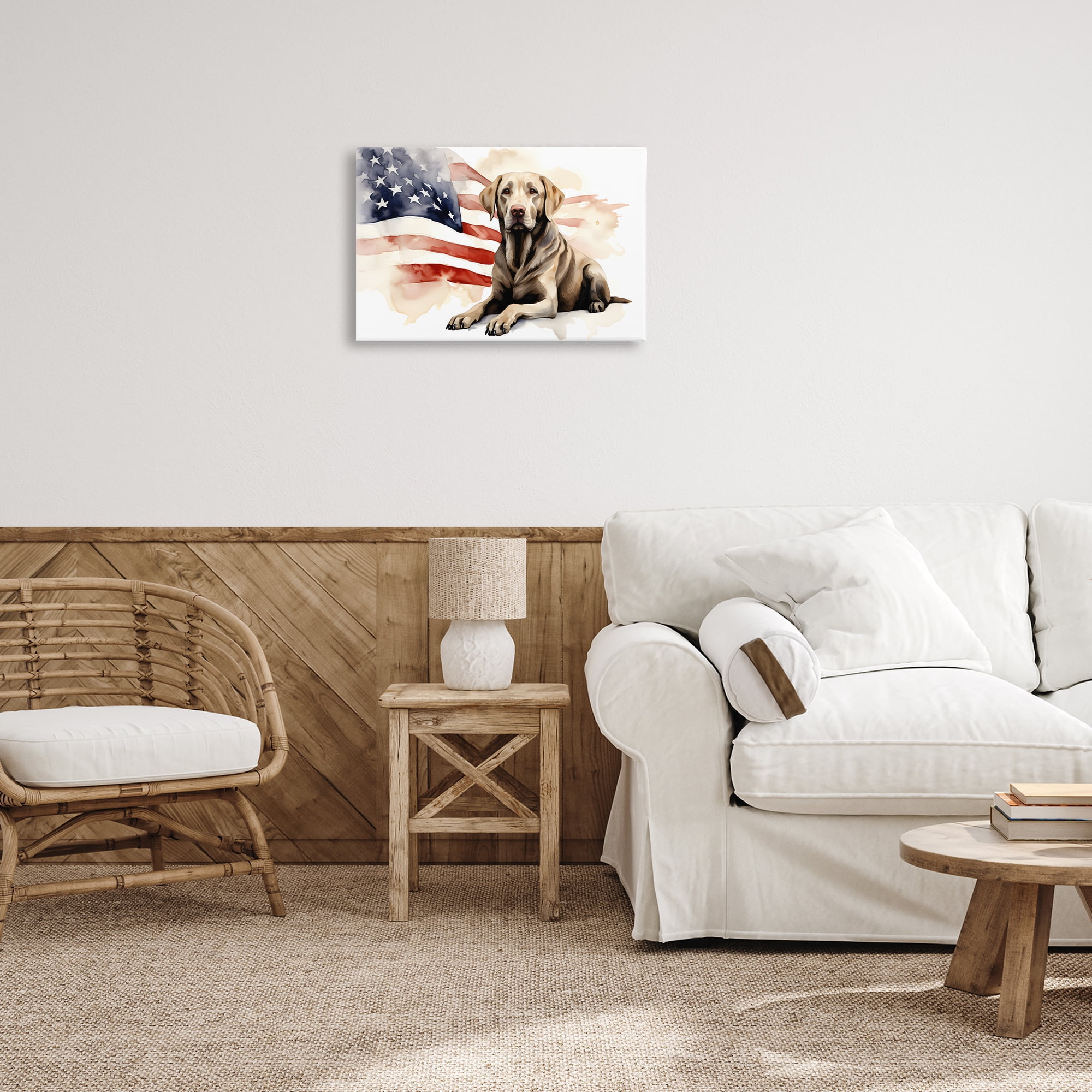 Stupell Industries Patriotic Dog with Flag Animals & Insects Painting Gallery Wrapped Canvas Art Print Wall Art, 24 x 16