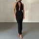 thumbnail image 3 of Vestido Dividido De Damas Vestido ajustado de noche para mujer, sin espalda, sexy, con escote en V profundo, delgado, dividido (negro L) Cgtredaw para Mujer Negro T S, 3 of 5