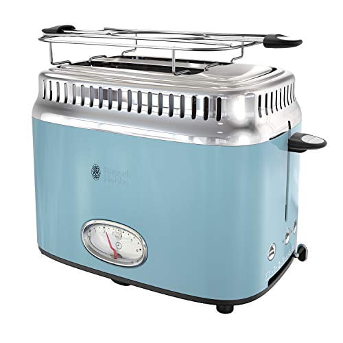 Russell Hobbs Toaster, 2 Slice, Retro Design, Blue and Stainless Steel, TR9150BLR