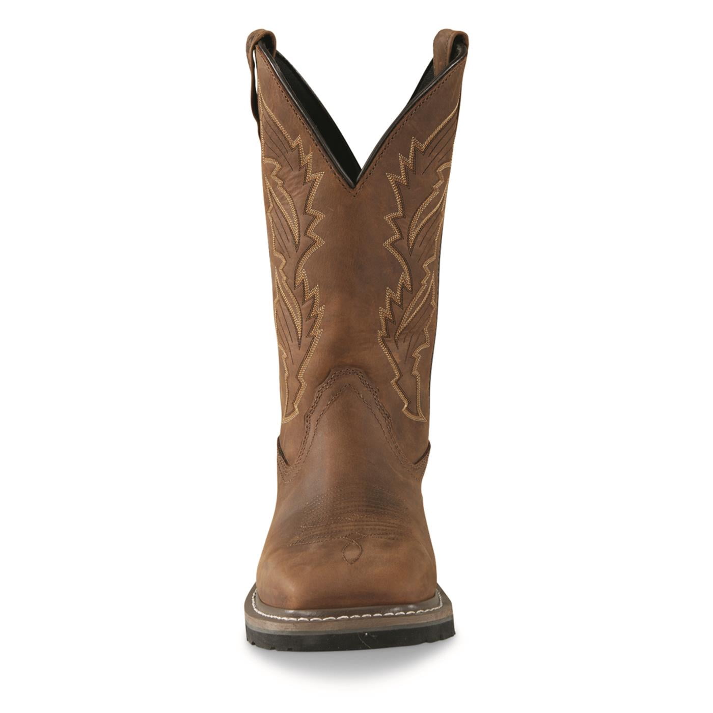 Guide Gear Men's Western Work 2.0 Pull-On Work Boots, Square Toe Distressed Brown 11 2E   (Wide)