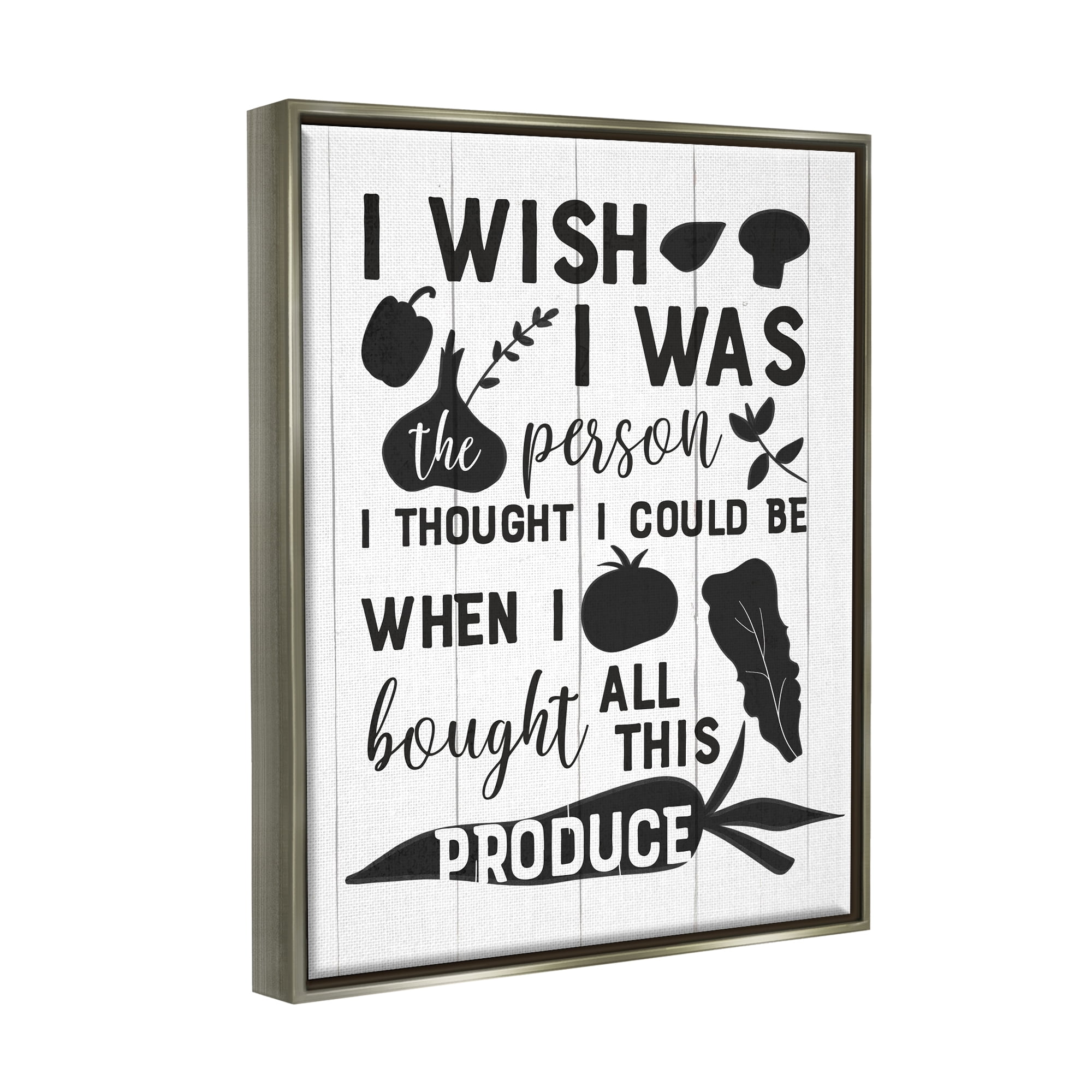 Stupell Industries Funny Cooking Produce Food & Beverage Painting Gray Floater Framed Canvas Art Print Wall Art, 25 x 31