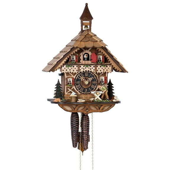 Cuckoo Clock Black Forest house with moving wood chopper