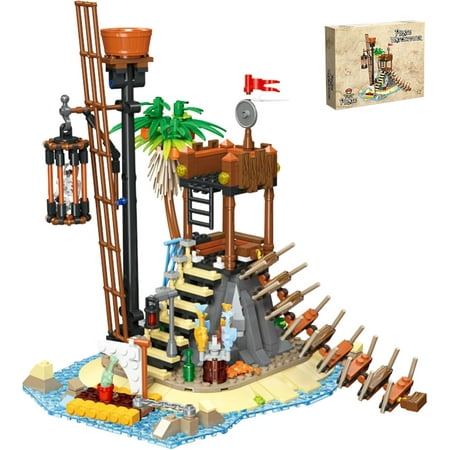 Remocguys Pirate Watchtower Building Sets Compatible with Lego Ship Pirate Series Adventure Playset with Prison Cage Palm Tree for Adults Boys 482PCS