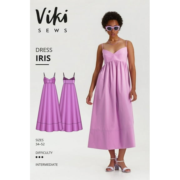 Vikisews Sewing Pattern Iris Dress Women UK 4-22 Dresses