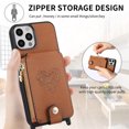 thumbnail image 5 of Mantto Crossbody Wallet Case for iPhone 13 Pro Max,Heart Pattern PU Leather Magnetic Buckle Credit Card Slots Zipper Pocket Kickstand Shockproof Phone Case with Adjustable Shoulder Strap,Brown, 5 of 13