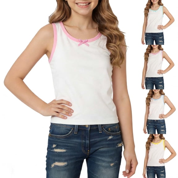 Afuyipoi Girls Sports Activewear Tank Top (4-12 Years) Wireless Cotton Training Bra Lightweight Breathable Sleeveless Top for Gym and Yoga Pink 7/8