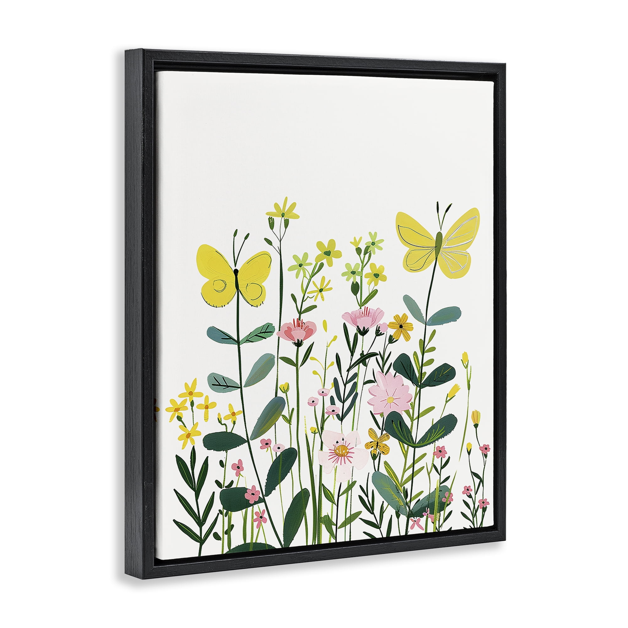 Stupell Industries Blooming Garden Butterflies Plants & Flowers Painting Black Floater Framed Canvas Art Print Wall Art, 25 x 31