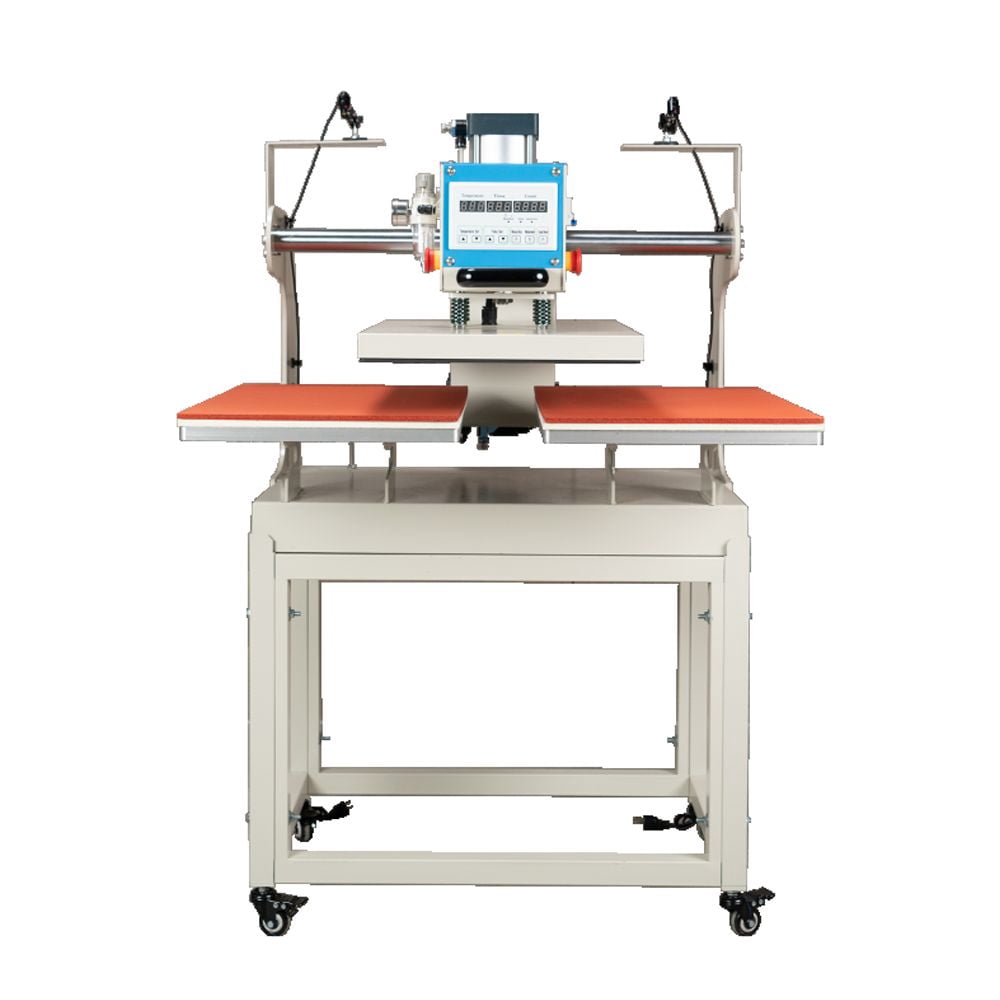 Pneumatic Up Sliding Dual Platen Heat Press Machine with Infrared Positioning, 16" x 24" Heat Plate, White + Blue