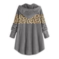 thumbnail image 5 of Women Button Plush Tops Hooded Loose Cardigan Leopard Patchwork Coat Jacket, 5 of 5