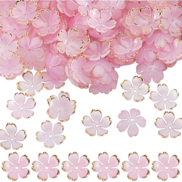 1 caja de 200 cuentas espaciadoras de flores con forma de flor de cerezo acrílica rosa, sakura, primavera, 5 pétalos, degradados, a granel