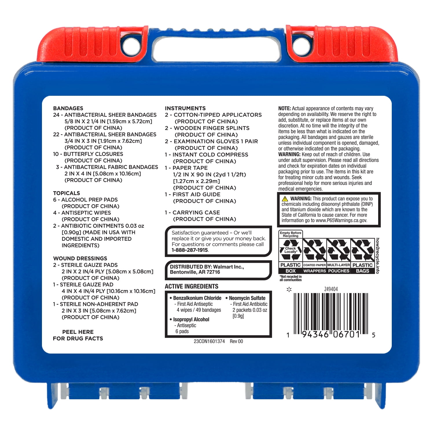 (6 pack) Equate On-the-Go First Aid Kit - Home, Travel, Office, Auto, School, 85 Pieces