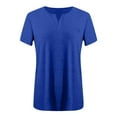 thumbnail image 3 of MIXUE Boho Tops For Women Summer Solid Color V Neck Short Sleeve Casual Soft Basic T-shirts Activewear,Blue,S, 3 of 3