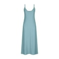 thumbnail image 4 of Vestido largo sin mangas con cuello en V para mujer - Color liso, con aberturas, tirantes finos, para resort/playa/informal, 4 of 6
