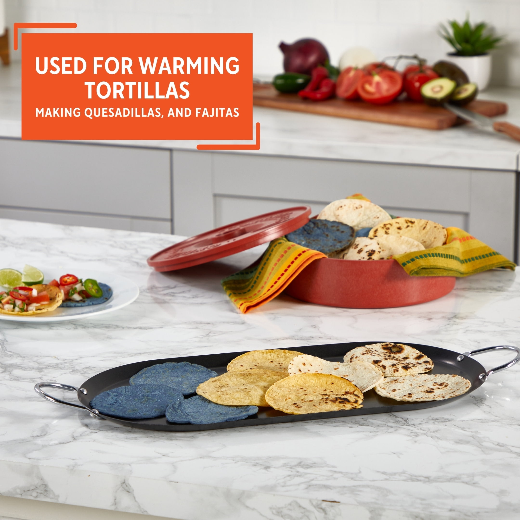 IMUSA 17in Carbon Steel Nonstick Oval Comal with Metal Handles, Black