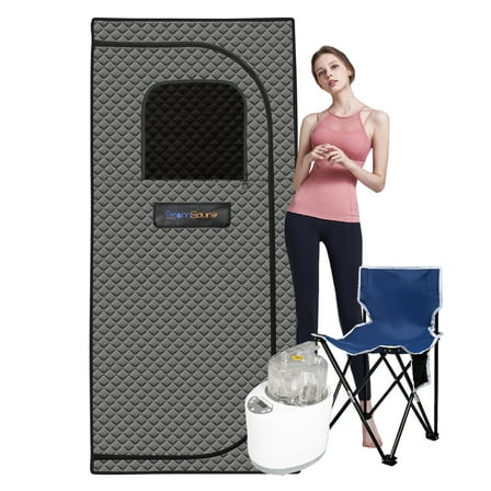Portable Sauna for Home - Steam Sauna Tent with Heater & Chair - Personal Spa for Relaxation & Detox - Foldable Indoor Full Size Sauna Grey   Cotton   Cotton