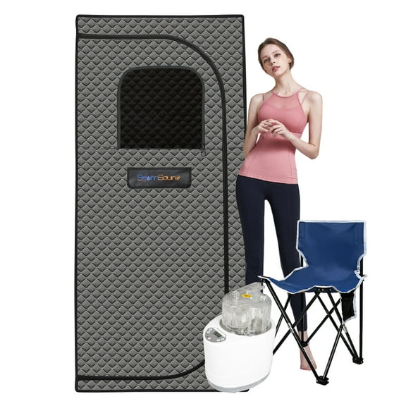 Portable Sauna for Home - Steam Sauna Tent with Heater & Chair - Personal Spa for Relaxation & Detox - Foldable Indoor Full Size Sauna Grey   Cotton   Cotton