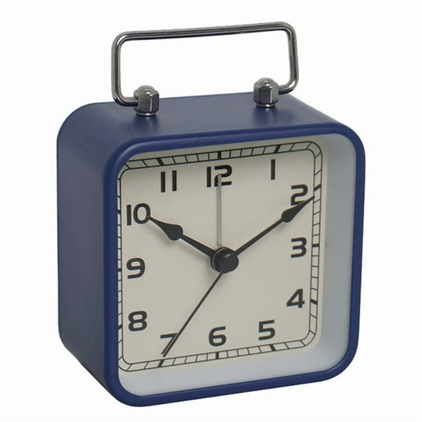Reloj Despertador Cuadrado de Metal Pequeño, Reloj Silencioso de Escritorio para Estudiantes, Reloj de Cuarzo Luminoso para Dormir, Reloj Azul