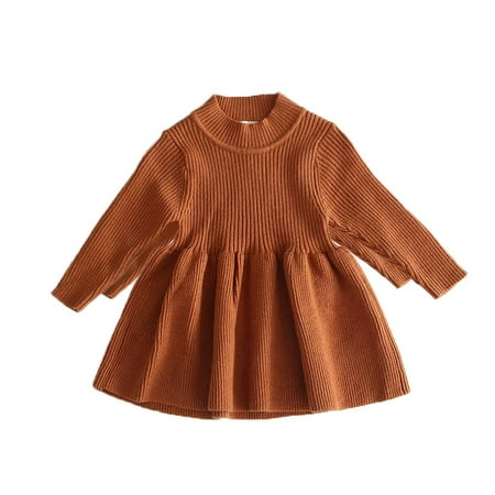 

Douhoow Kid Girls Sweater Dress Autumn Winter Solid Long Sleeve Knit Dress 0-5Y