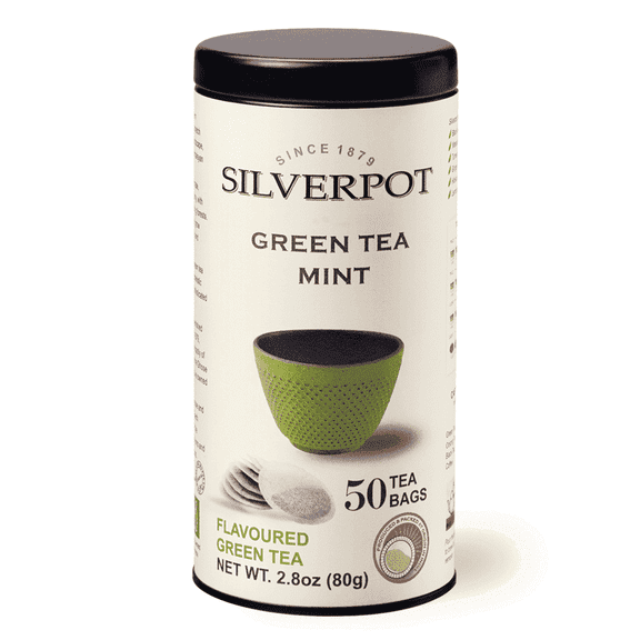Silverpot Green Tea with Mint - 50 Round Tea Bags | 100% Natural, Peppermint, Spearmint | Antioxidant Rich