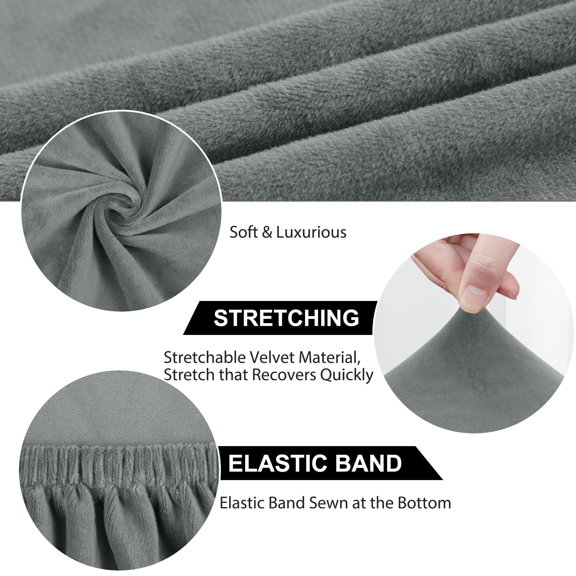 Unique Bargains 6Pcs Velvet Dinning Chair Seat Cover Elastic Stretchable Slipcovers Gray