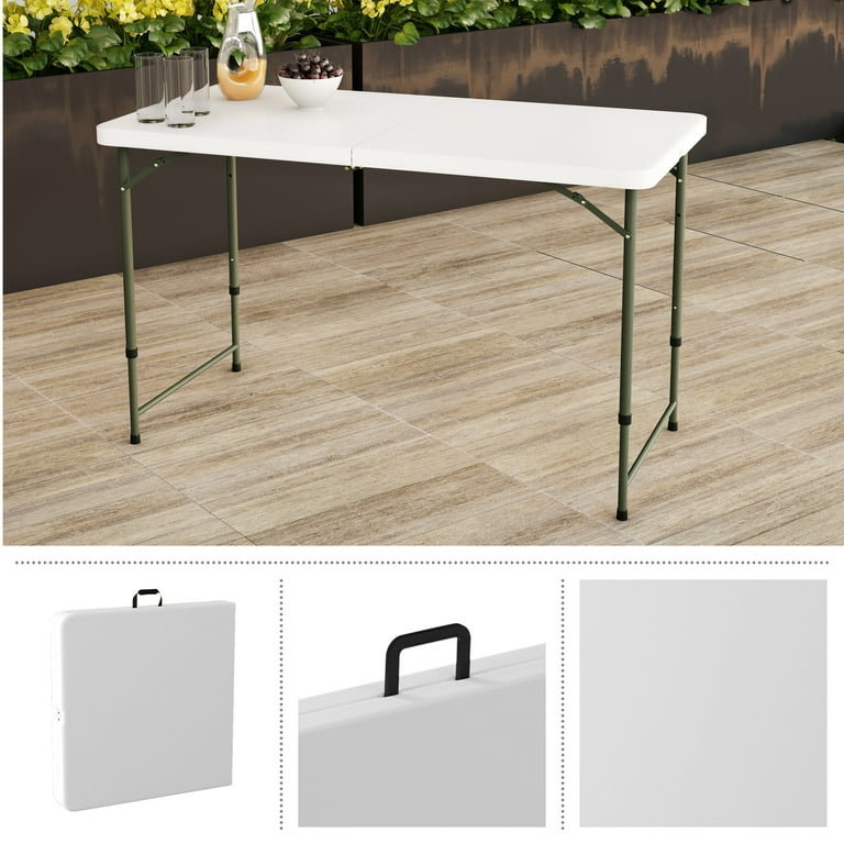 Lavish Home Adjustable Folding Table 4 Foot Plastic Utility Tabletop White
