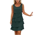 thumbnail image 2 of ClodeEU Women's Round Neck Sleeveless Chiffon Tiered Mini Dress,Casual Flowy Layered Dress Green,Women's Plus S, 2 of 8