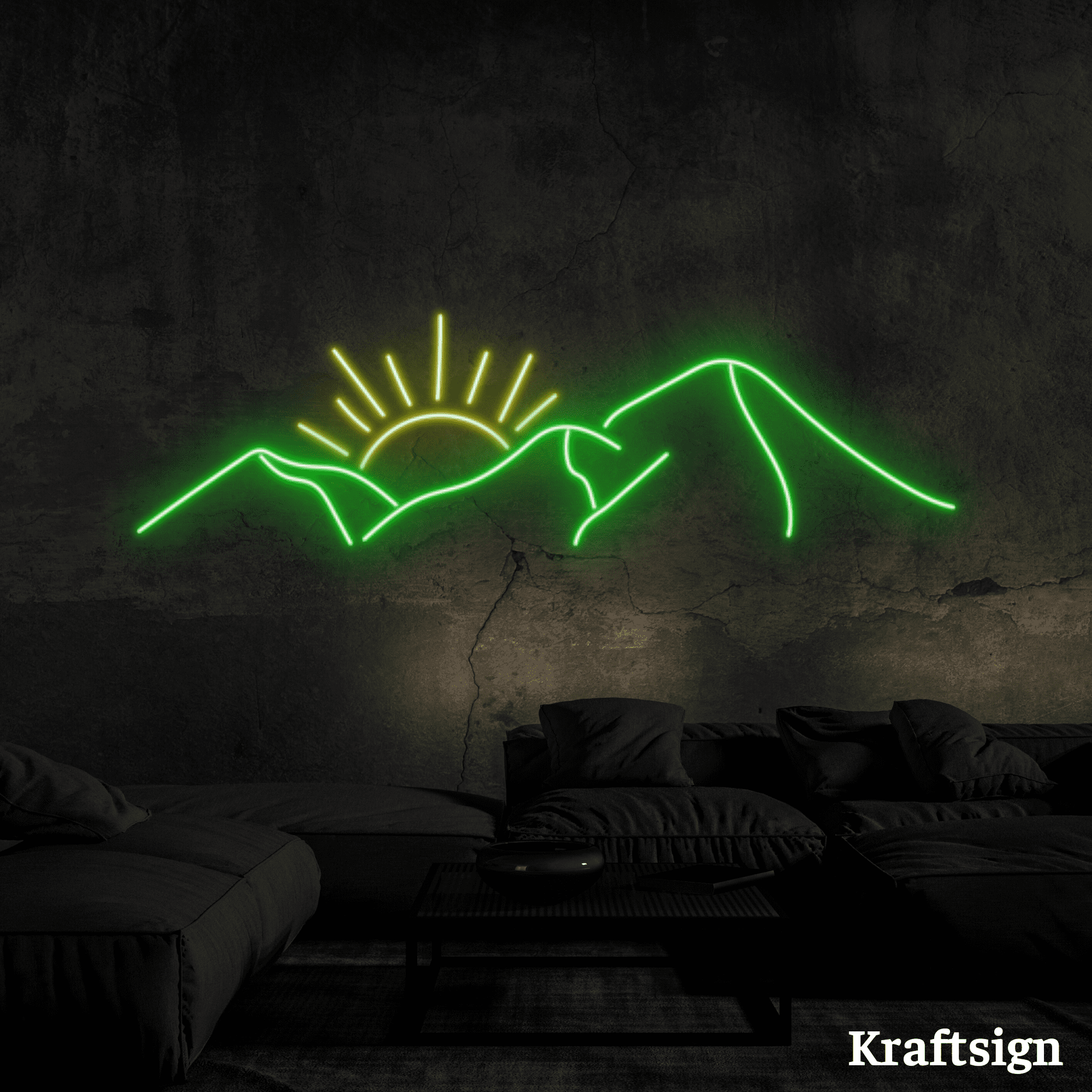 Custom Neon Light LED Mountain Sunrise for Home Wall Living store Room Art