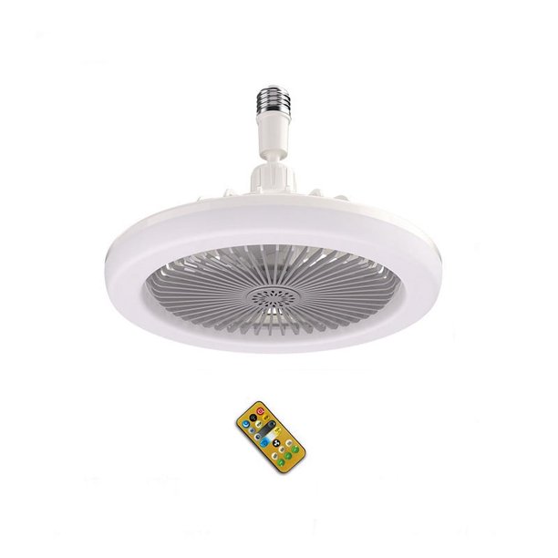 Ventilador de Techo con Control Remoto y Luz 30W LáMpara LED Inteligente Silencioso E27 Base Convertidora Gris
