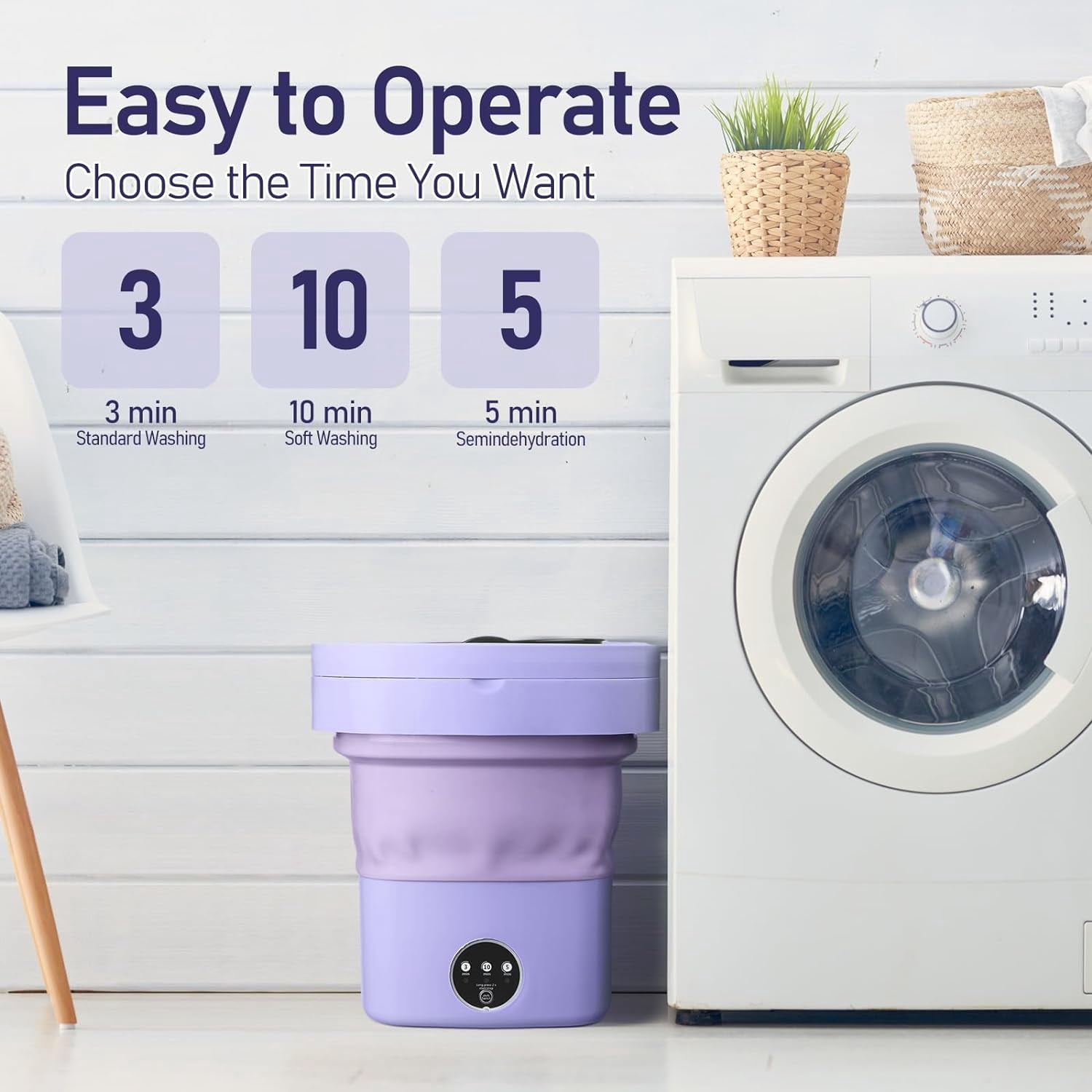 Portable Washing Machine, 8L Foldable Mini Washer with 3 Modes - Ideal for Underwear, Baby Clothes, Socks - Perfect for RVs, Apartments, Dorms & Travel, Lightweight & Space-Saving Design