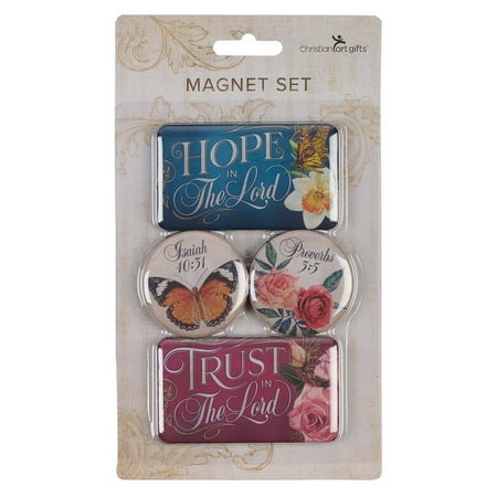

Christian Art Gifts Inspirational Refrigerator Magnet Set: Trust & Hope in the Lord Floral & Butterflies Burgundy/Maroon